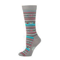 Boot Doctor Chaussettes pour femme – Style mi-mollet, grises, motif aztèque bleu et rose