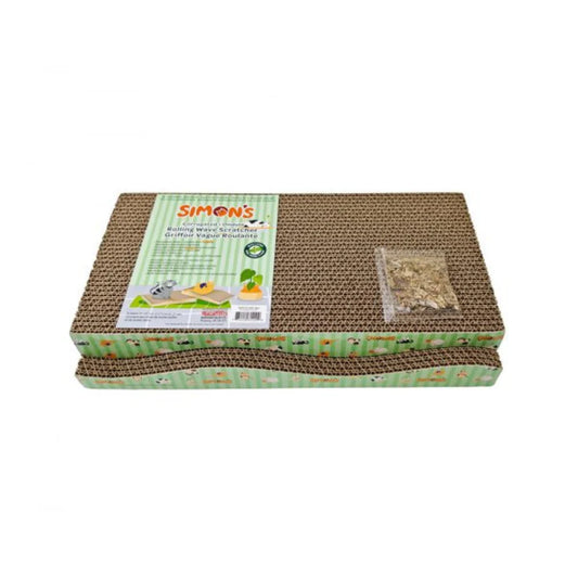 SIMONS – Lot de 2 griffoirs ondulés avec herbe à chat (format moyen)