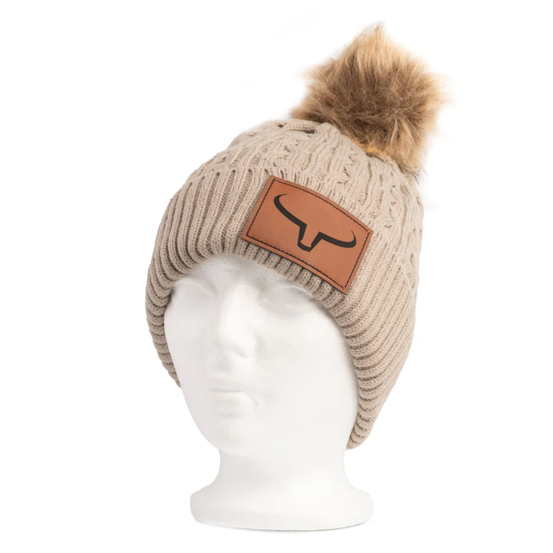 Ranch Brand Tuque à Pompon Fourrure Patch de Cuir