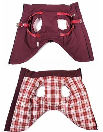 Doggie-Q Manteau à doublure à Carreaux avec harnais - Bourgone