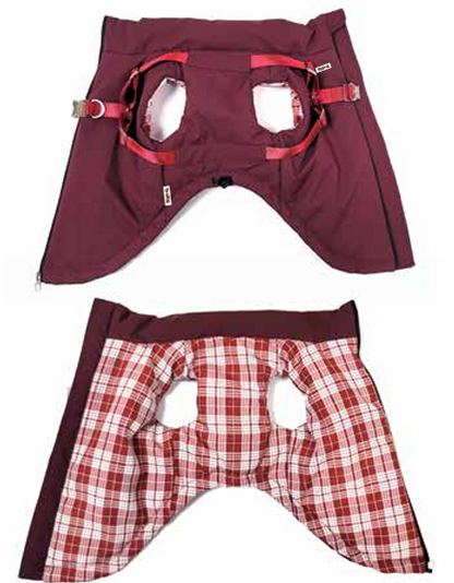 Doggie-Q Manteau à doublure à Carreaux avec harnais - Bourgone