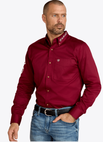 Ariat Chemise cintrée en sergé avec logo de l'équipe MNS Homme Bourgogne