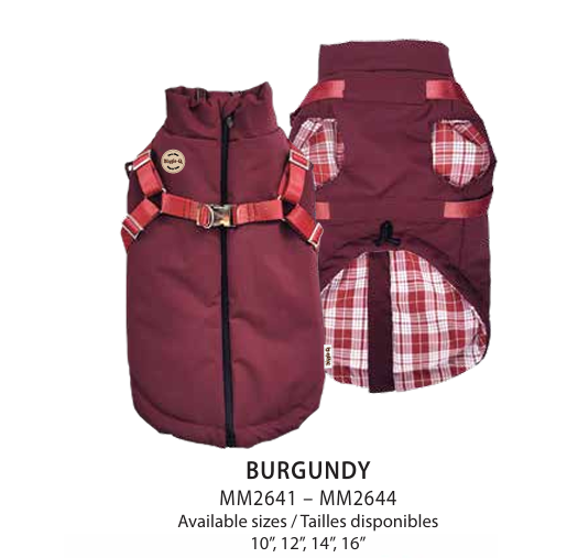 Doggie-Q Manteau à doublure à Carreaux avec harnais - Bourgone