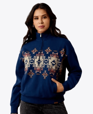 Ariat Sweat-shirt Pour Femme -Bleu Marin-1/2 fermeture éclair