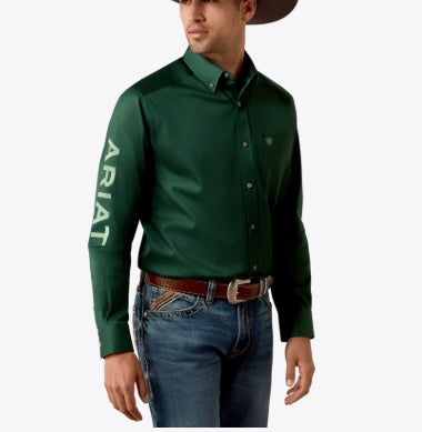 Chemise classique en sergé avec le logo MNS - VERT