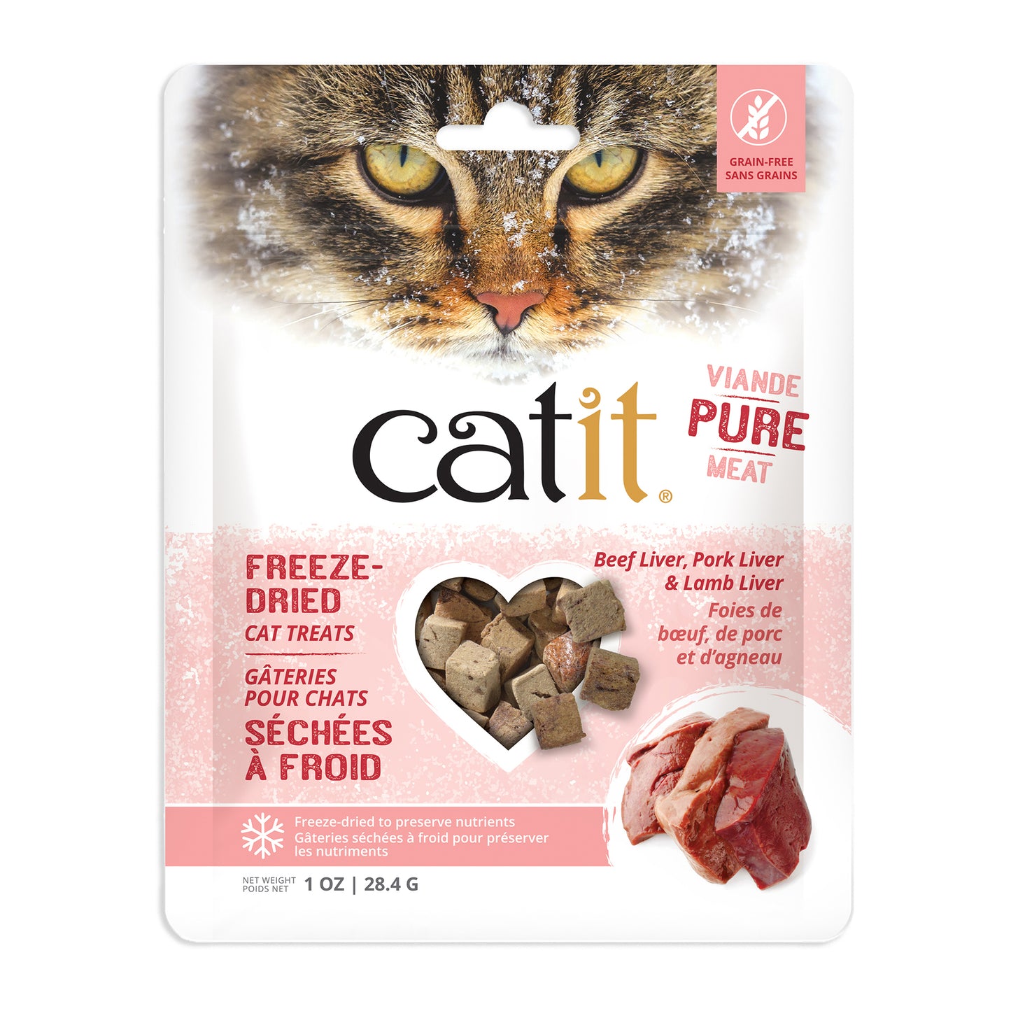 Gâteries Catit Cru séché à froid, Foies de bœuf, de porc et d’agneau, 28,4 g