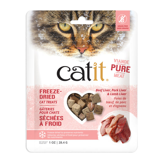 Gâteries Catit Cru séché à froid, Foies de bœuf, de porc et d’agneau, 28,4 g