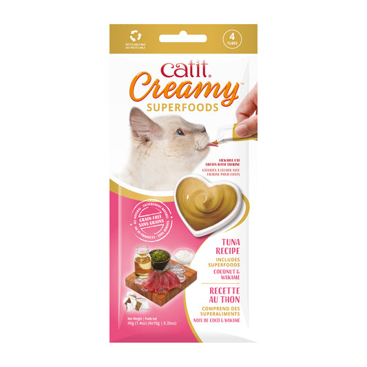 Catit Creamy Gâteries  avec superaliments, Thon, noix de coco et wakamé, paquet de 4