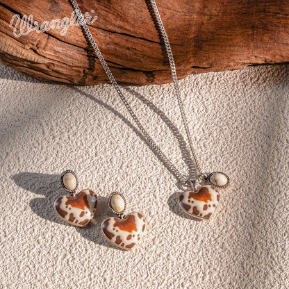Ensemble collier et boucles d'oreilles Wrangler en argent, pierre naturelle et beige