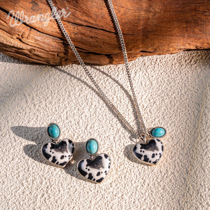 Ensemble collier et boucles d'oreilles Wrangler avec pendentif en pierre naturelle et pierre turquoise - Argent - Turquoise