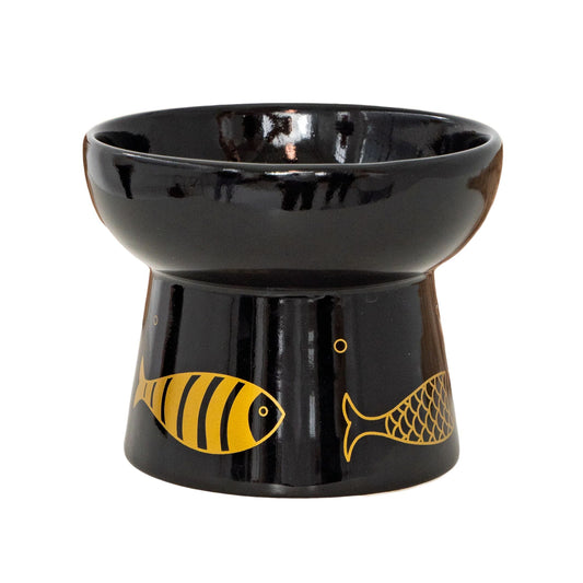 Dexypaws Bol Surélevé En Céramique Pour Chat 7Oz - Noir Doré