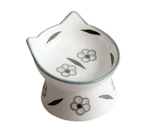 Dexypaws Bol Surélevé En Céramique Pour Chat 7Oz - Blanc Noir