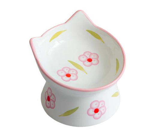 Dexypaws Bol Surélevé En Céramique Pour Chat 7Oz - Blanc Rose