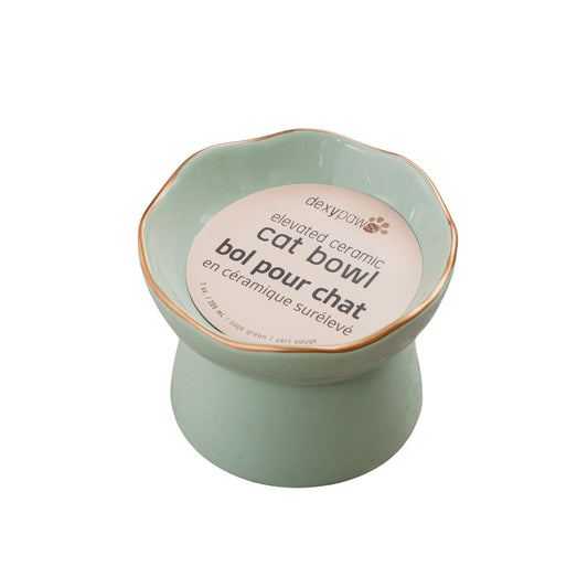 Dexypaws Bol Surélevé En Céramique Pour Chat 7.75oz - Vert Sauge