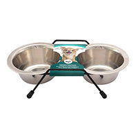 Ensemble de 2 bols Dogit en acier inoxydable avec support