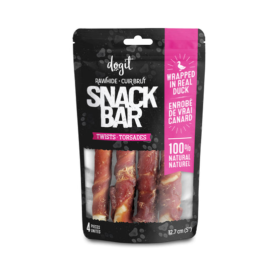 Torsades de cuir brut enrobés de canard Snack Bar Dogit, 4 unités, 12,7 cm (5 po)