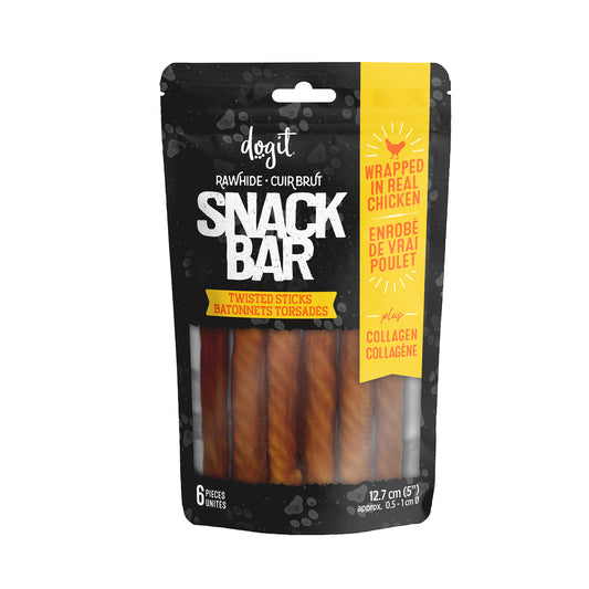 Gâteries Snack Bar Dogit, bâtonnets, peau de bœuf, collagène et poulet, 12,7 cm, paq. de 6
