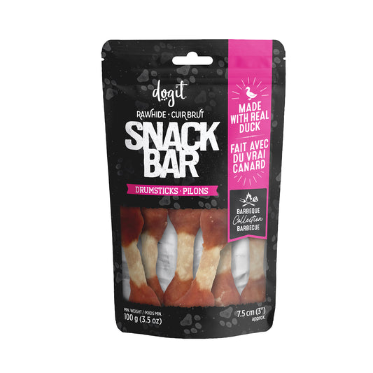 Gâteries Snack Bar Dogit, pilons de canard et peau de bœuf, 7,5 cm, 100 g