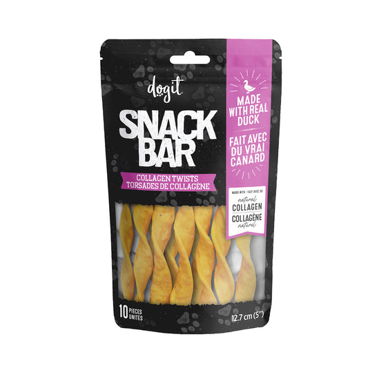 Gâteries Snack Bar Dogit, torsades de collagène au canard, 12,7 cm, paquet de 10