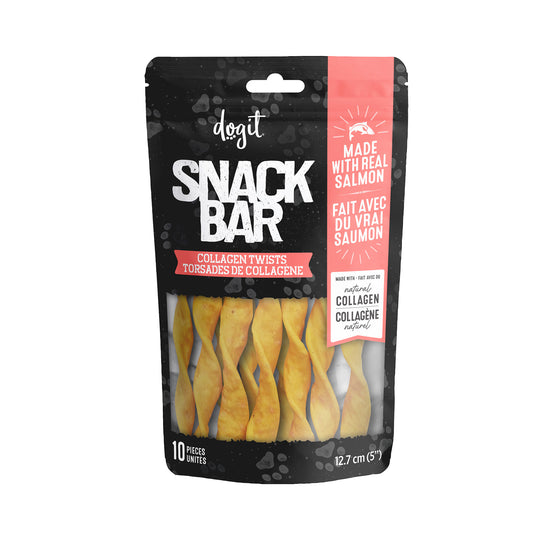 Gâteries Snack Bar Dogit, torsades de collagène au saumon, 12,7 cm, paquet de 10