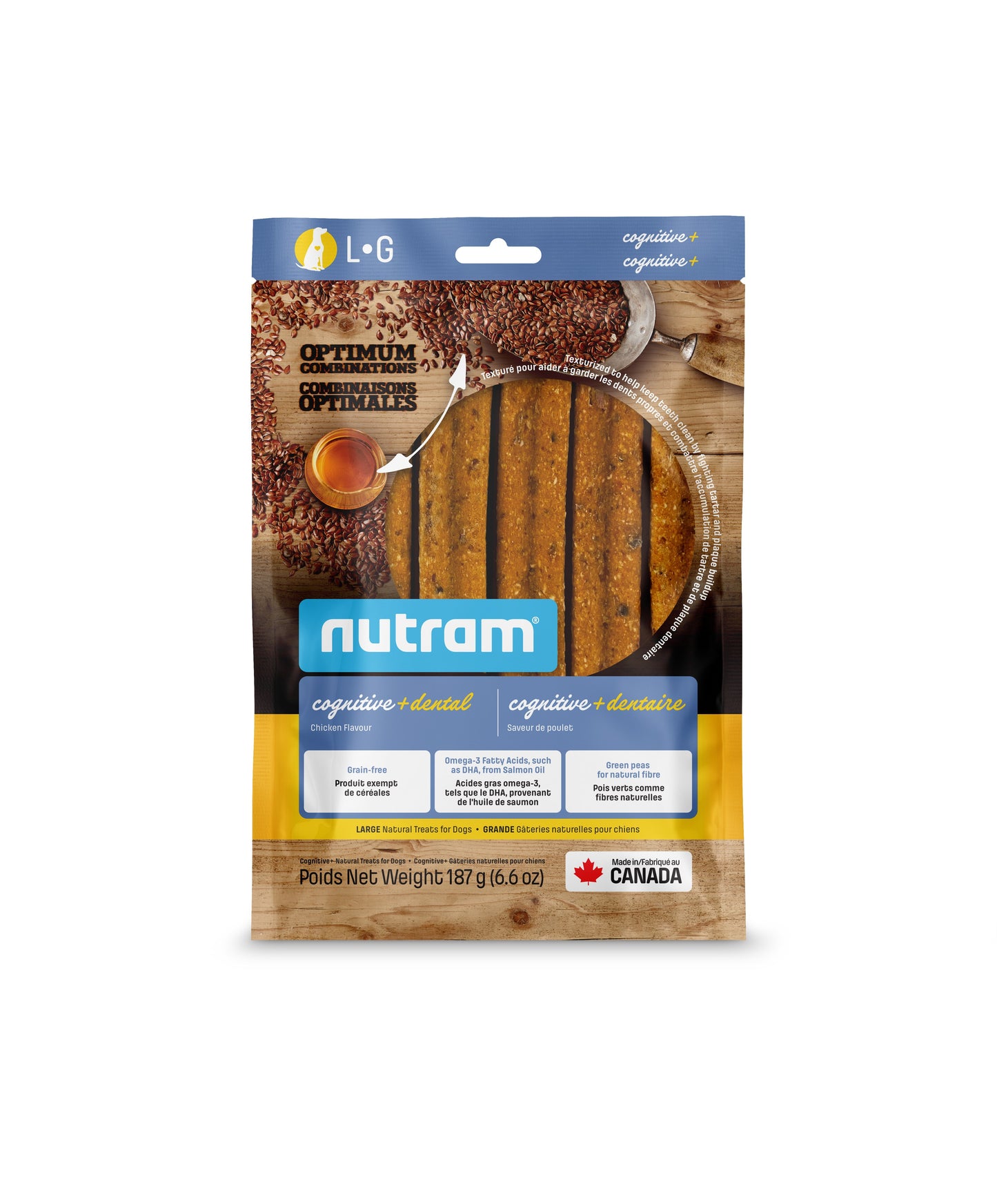 Nutram Combinaisons Optimales Cognitive+ Dentaire, Gâteries Pour Chien, Poulet, Grand 187g