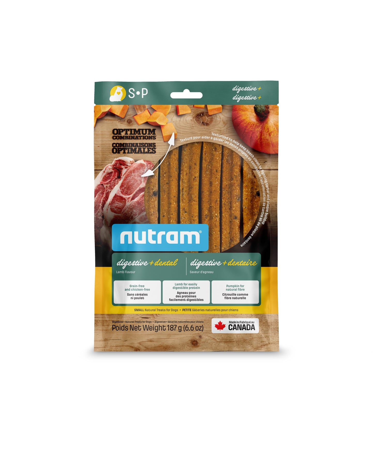 Nutram Combinaisons Optimales Digestive+ Dentaire, Gâteries Pour Chien, Agneau, Petit 187g