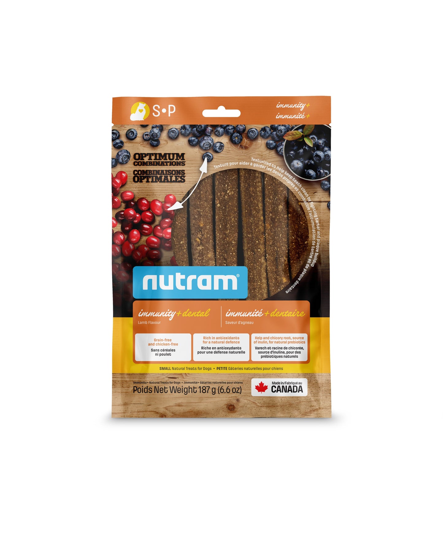 Nutram Combinaisons Optimales Immunité+ Dentaire, Gâteries Pour Chien, Agneau, Petit 187g