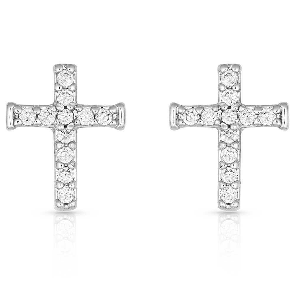 Montana Silversmiths Foi silencieuse, petites boucles d’oreilles croix de cristal