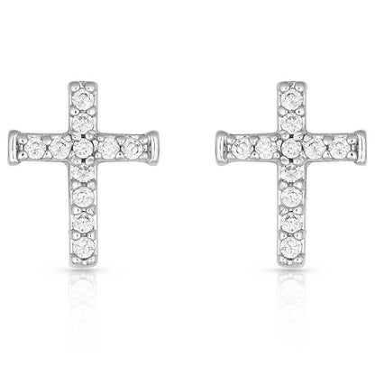 Montana Silversmiths Foi silencieuse, petites boucles d’oreilles croix de cristal