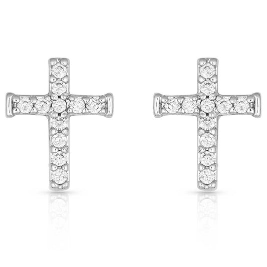 Montana Silversmiths Foi silencieuse, petites boucles d’oreilles croix de cristal