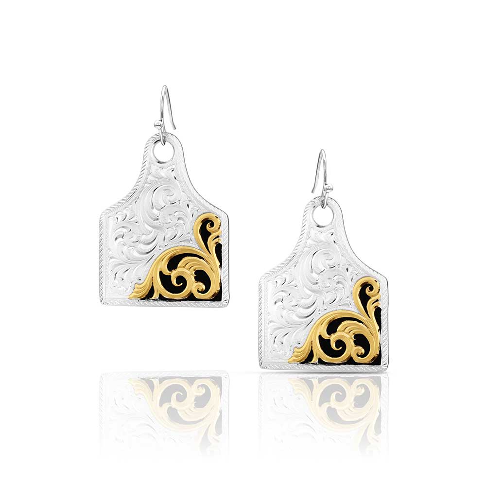 Montana Silversmiths Boucles d’oreilles Rural Route Cow Tag