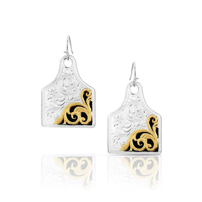 Montana Silversmiths Boucles d’oreilles Rural Route Cow Tag
