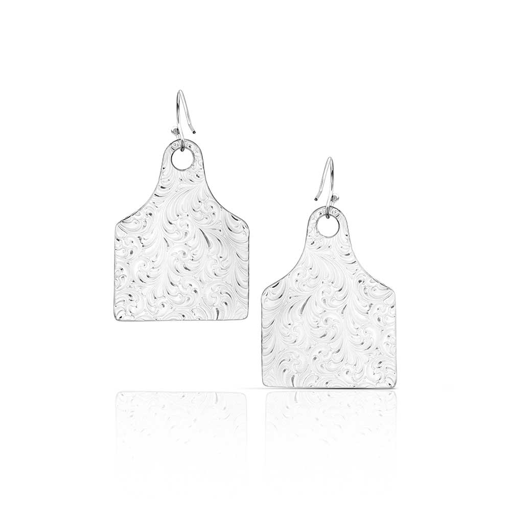 Montana Silversmiths Boucles d’oreilles Rural Route Cow Tag
