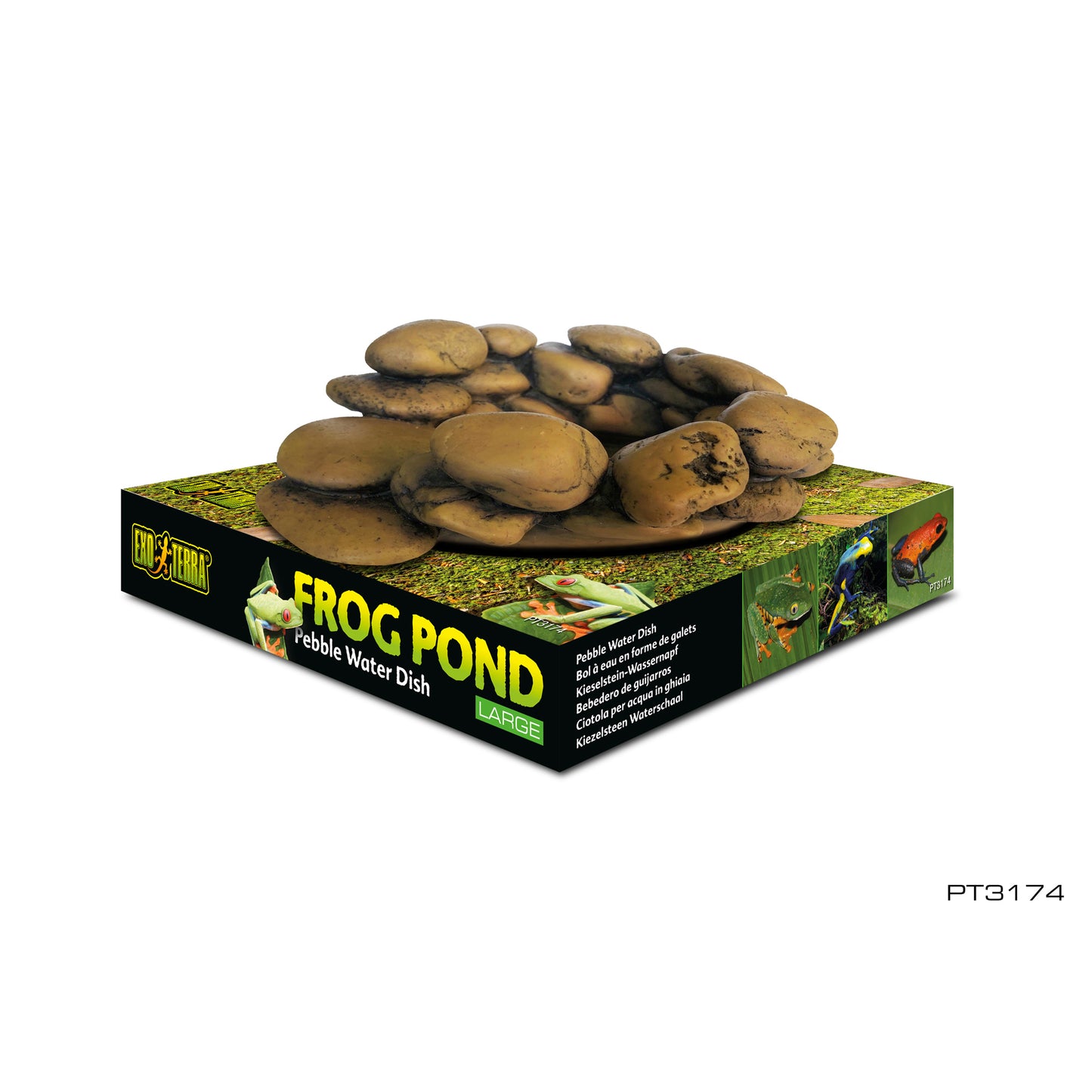 Bol à eau Frog Pond Exo Terra en forme de galets, grand, L. 17 x l. 13,5 x H. 6 cm (6,7 x 5,3 x 2,4 po), 110 ml