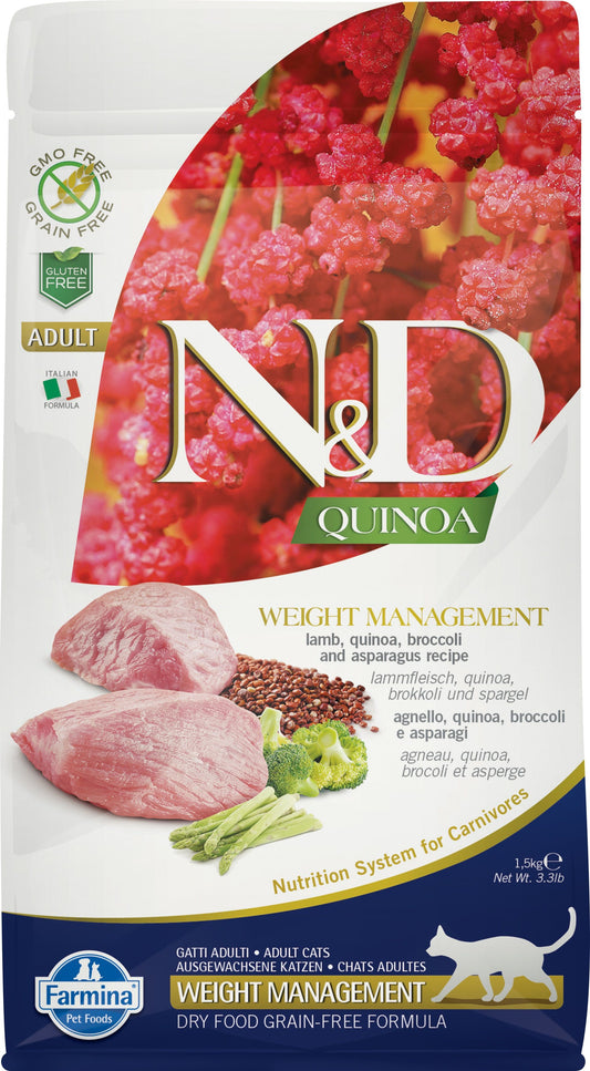 Farmina N&d Quinoa Sans Grains Chat Contrôle De Poids Agneau 3.3 Lb