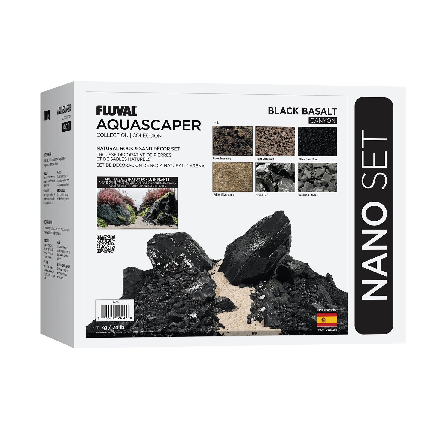 Trousse décorative Fluval de pierres et de sables, Black Basalt, Nano, 11 kg (24 lb)