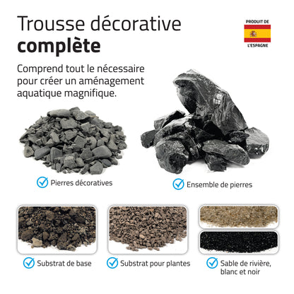 Trousse décorative Fluval de pierres et de sables, Black Basalt, Nano, 11 kg (24 lb)