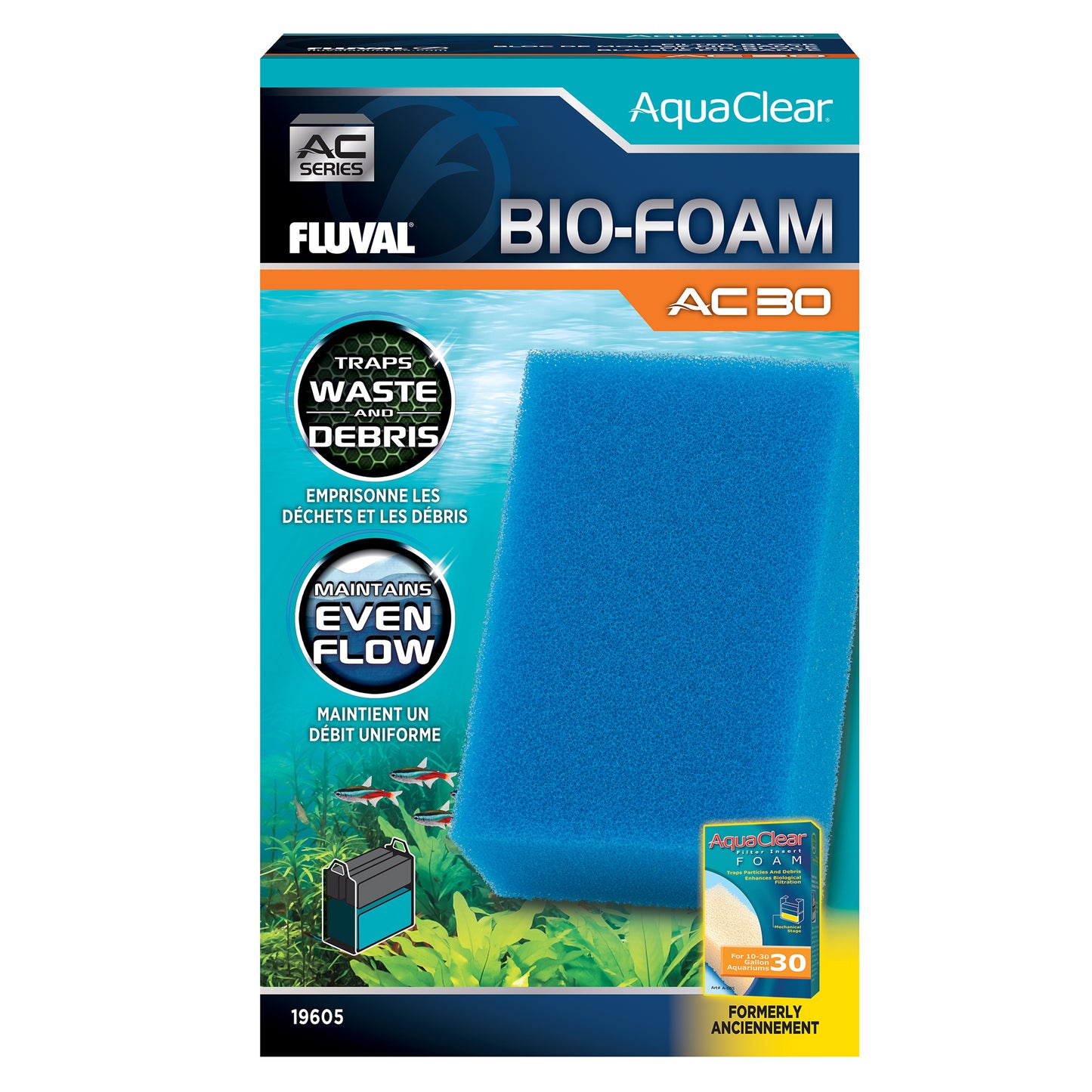 Bloc de mousse Bio-Foam pour filtre à moteur AquaClear 30 Fluval, paquet de 1