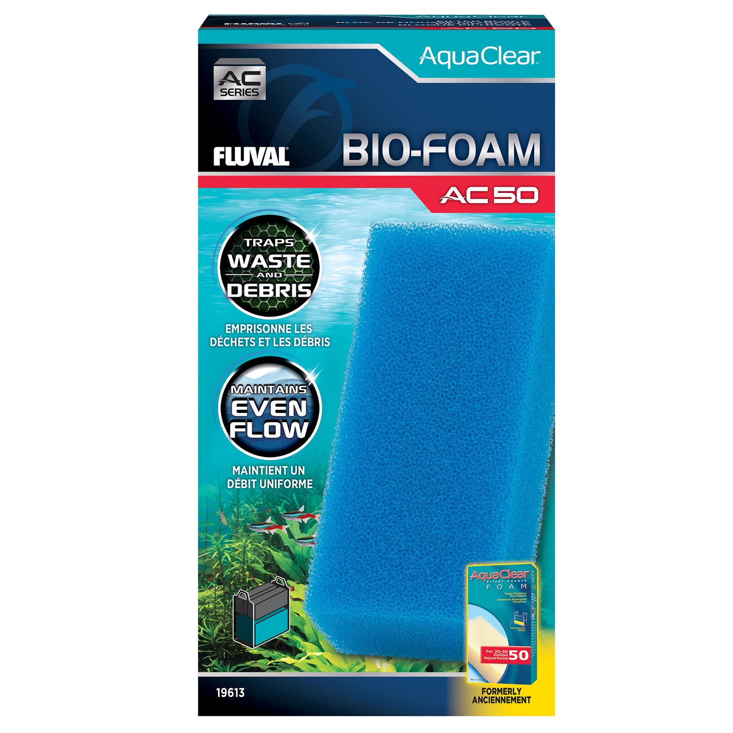 Bloc de mousse Bio-Foam pour filtre à moteur AquaClear 50 Fluval, paquet de 1