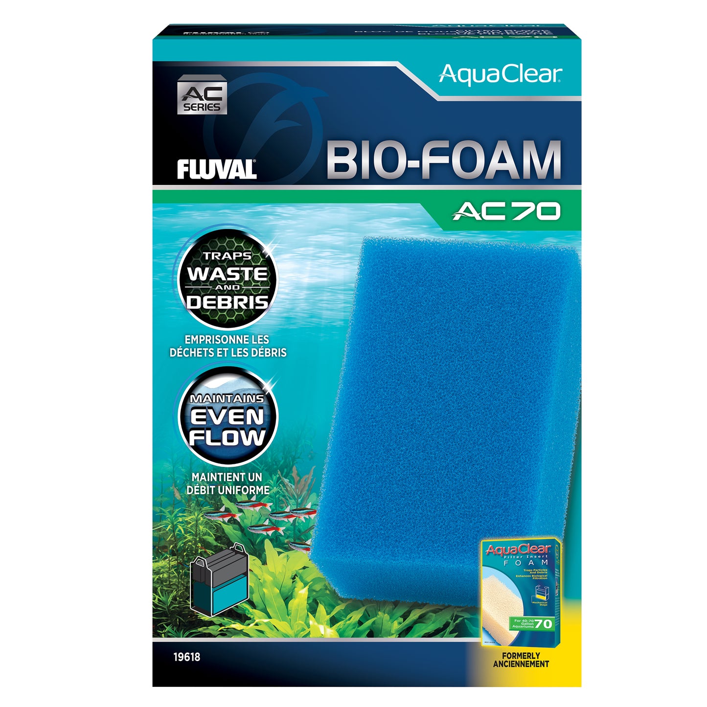 Bloc de mousse Bio-Foam pour filtre à moteur AquaClear 70 Fluval, paquet de 1