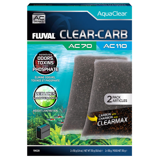 Masses filtrantes Clear-Carb pour filtre à moteur AquaClear 70/110 Fluval, 310 g (10,8 oz), paquet de 2