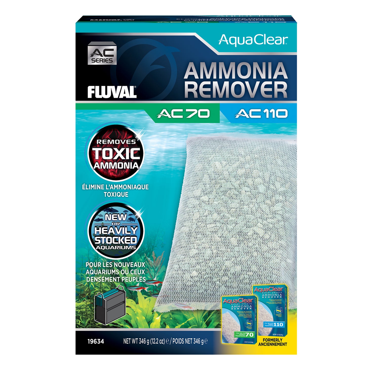 Éliminateur d’ammoniaque pour filtre à moteur AquaClear 70/110 Fluval, 346 g (12,2 oz), paquet de 1