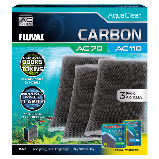 Charbon pour filtre à moteur AquaClear 70/110 Fluval, 435 g (15,3 oz), paquet de 3