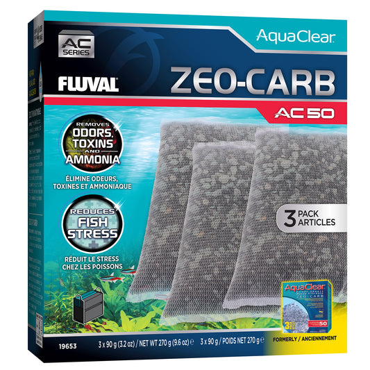 Masses filtrantes Zeo-Carb pour filtre à moteur AquaClear 50 Fluval, 270 g (9,5 oz), paquet de 3