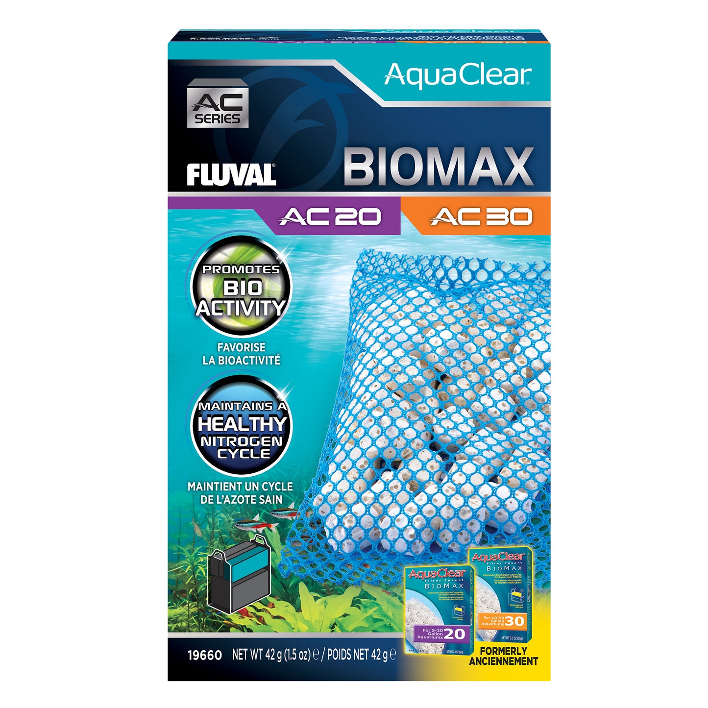 Masse filtrante BIOMAX pour filtre à moteur AquaClear 20/30 Fluval, 42 g (1,5 oz), paquet de 1