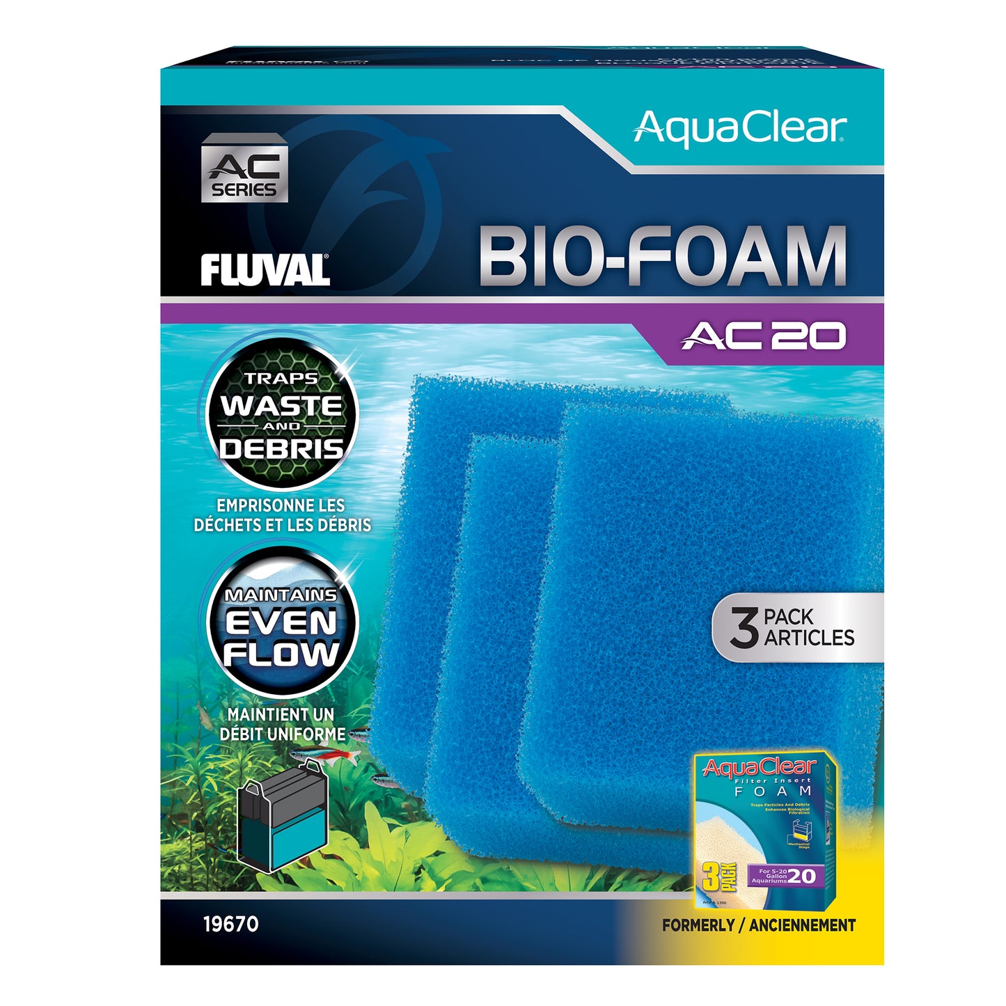 Blocs de mousse Bio-Foam pour filtre à moteur AquaClear 20 Fluval, paquet de 3