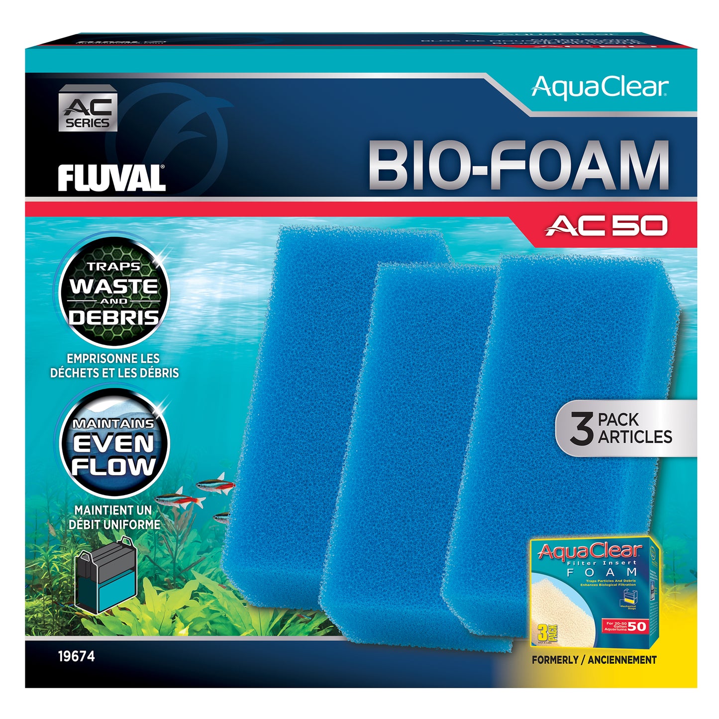 Blocs de mousse Bio-Foam pour filtre à moteur AquaClear 50 Fluval, paquet de 3