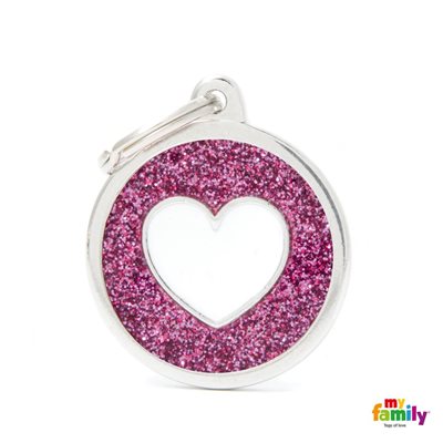 Medaille Pink Big Glitter Circle White Heart