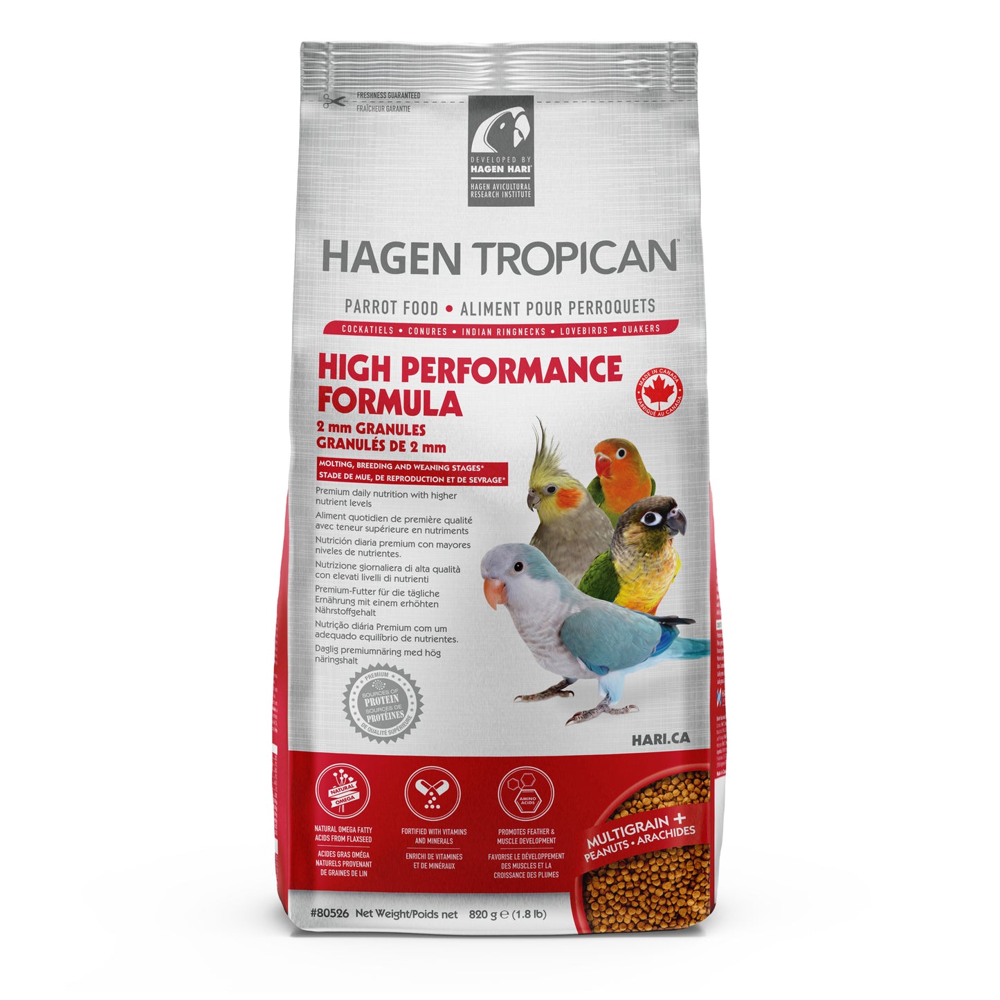 Granulés Tropican de haute performance pour perruches calopsittes, 820 g (1,8 lb)