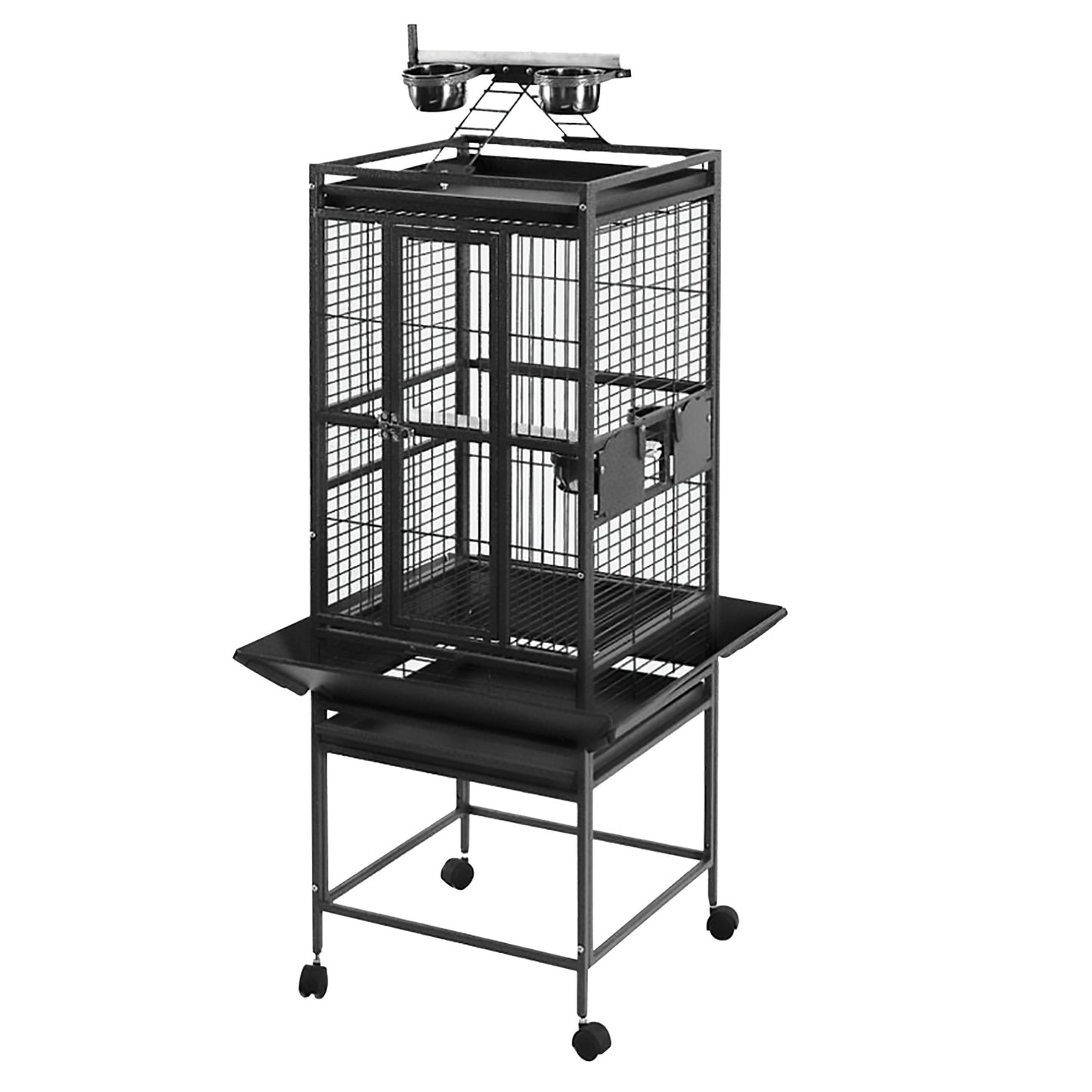 Cage HARI à toit avec aire de jeu pour perroquets, noir et gris argenté antique, L. 46 x l. 46 x H. 142 cm (18 x 18 x 56 po)